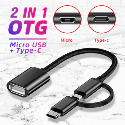 2 in 1 USB OTG Cable Adapter to Micro USB + Type-C Connector USB Interface Converter