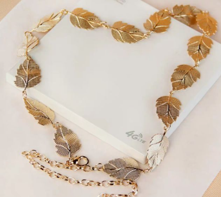 Women's Fashion Waist Chain Belt Metal Gold Leaf Body Chain Bikini Decor