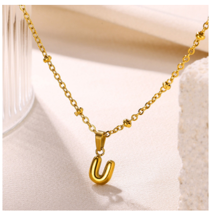 Letter Necklace for Women, 18K Gold Plated Balloon Initial Necklaces Personalized Gold A-Z Alphabet Pendant Cute Name Choker Necklace U