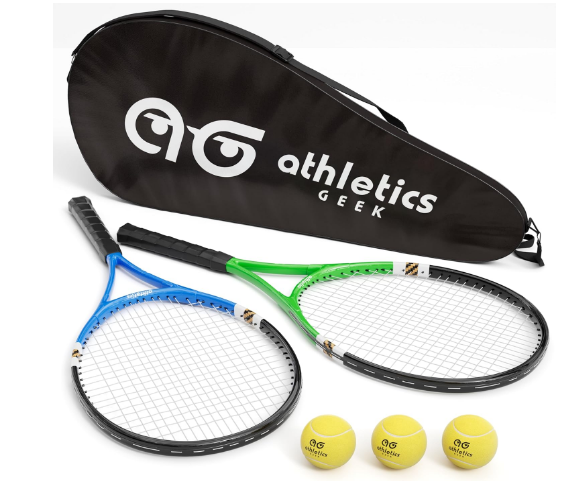2 Player Lightweight Tennis Racket Training Set - 27-inch Adult Recreational Rackets for Men, Women, and Youth - Two-Color Variety Pack with Enhanced Grip Tape and Carry Bag for Easy Transport