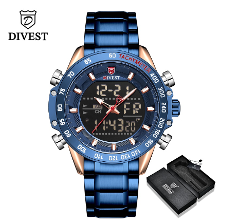 DIVEST Top Brand Luxury Men's Watches Digital Fashion Chrono Sport Casual Clock Waterproof Military Watch Men Original ROSEGOLD BLUE