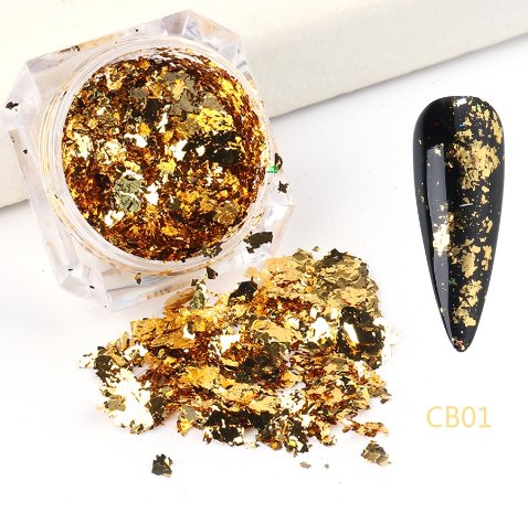 1Box Gold Foil Flakes Nail Sequins Aluminum Sparkles Nail Art Glitter Paillette Manicure Decoration