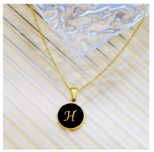 GnG Jewelry Letter A-Z Pendant Black Letter Cursive Design Stainless Steel Necklace For Fashion H