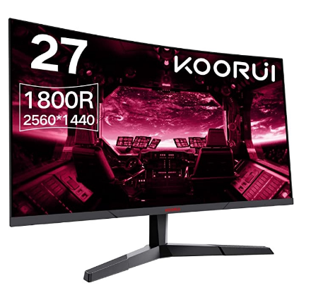 KOORUI 27E6QC 27" Gaming Monitor 144Hz 1ms, 1800R Curved VA Panel, Build-in FreeSync