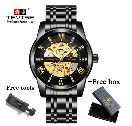 TEVISE Automatic Watch for Men relo Waterproof watch Analog Gold Skeleton Luxury Stainless Steel Steel Luminous 9005A 6