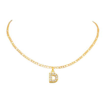 Vnox 14 Yellow Gold Plated Cubic Zirconia Initial Necklace Letter Necklaces for Women 20inch Chain D