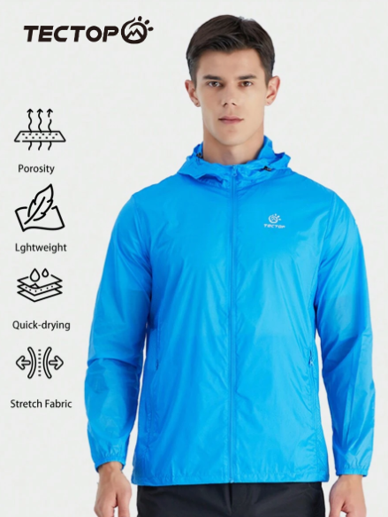 TECTOP Men's Jacket Sun Protection Outdoor Sports Portable Foldable Breathable Light Pocket Long Sleeve Running Boarding Fishing Zipper