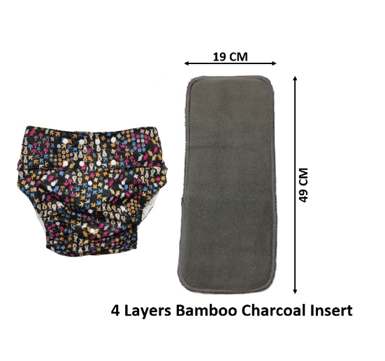 Philippine Made Washable Reusable Adult Cloth Diaper With 1 Piece 4 Layers Bamboo Charcoal Insert AD10