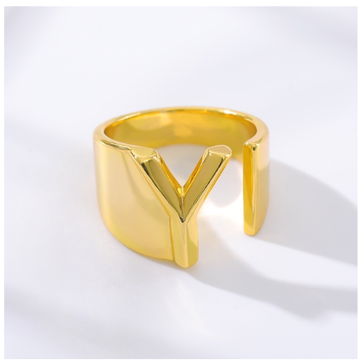 Maxzone Fashion Adjustable Open Gold Initial Rings For Women Stainless Steel A-Z Letter Ring Ladies Meaningful Wedding Jewelry Gift Y