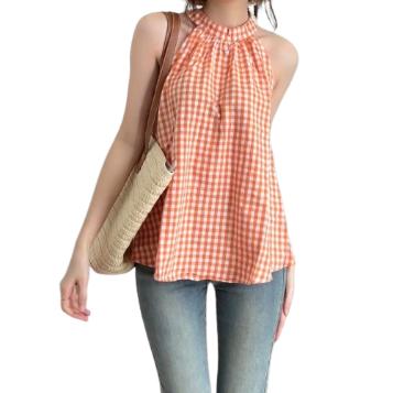 Lovito Women Ruched Tank Top LNE20166 (Orange)