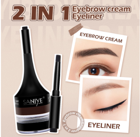 SANIYE 2 in 1 Brown Black Waterproof Eyeliner Gel Eyebrow Cream With Brush gel M208
