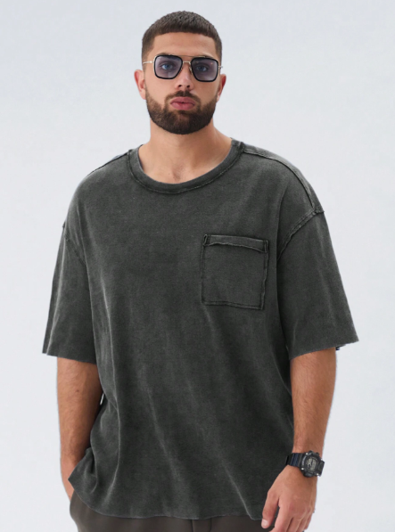 Manfinity CozeMod Plus Size Men's Casual Fuzzy Knitted Oversized Drop Shoulder Round Neck Short Sleeve T-Shirt, Suitable For Summer
