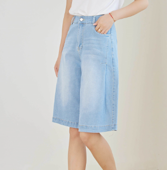 Women Casual Jeans High Waist Loose Wide Leg Knee Length Denim Pants 10117