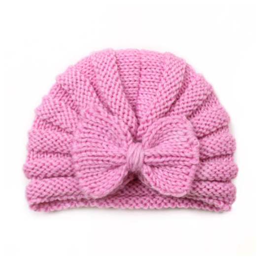 Newborn BowKnot Wool Soft Hat Elastic Knitted Warm Wool Cap for Baby Girl Turban Hat for Kids Girl H9