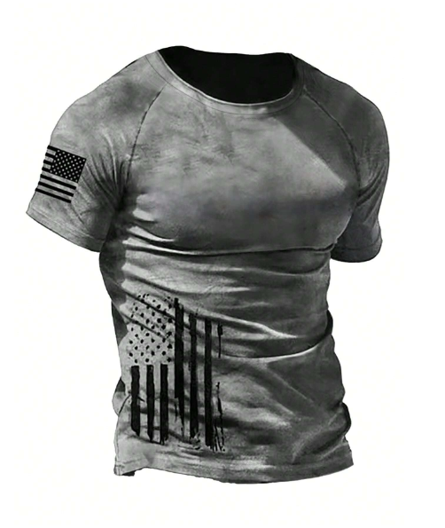 Manfinity LEGND Men's American Flag Printed Round Neck Short Raglan Sleeve T-Shirt