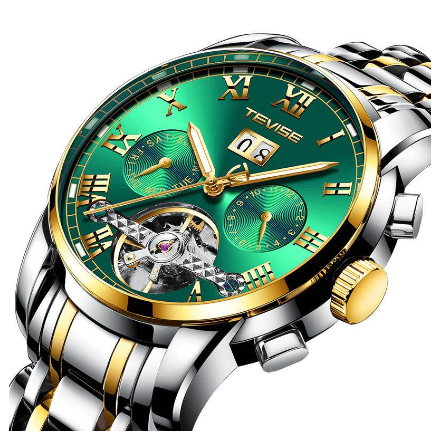 Original TEVISE Watch for men Waterproof watch Automatic Multifunction Chronograph Calendar Month Week Gold Luxury Stainless 9