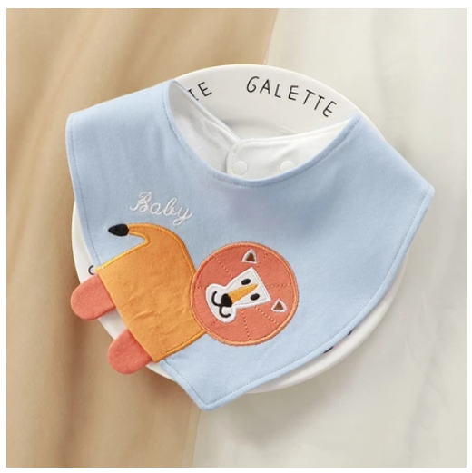 Newborn Cotton Soft Bibs 3 Layers Cartoon Pattern Triangle Scarf Boys Girls Baby Bib Burp Hidden Buttons 360 Degree Rotatable 0-3 Y NB7