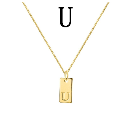 Fashion Gold 26 English Letter Square Pendant Necklace Unisex Jewelry Gift U