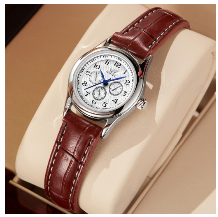 OPK Watch For Woman Women WaterProof Original Stainless Steel Leather With Box Fashion Quartz Ladies Watch  WHITE DIAL BROWN STRAP
