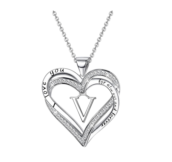 Clever Jewelry Letters Necklace A to Z Initial Heart Pendant Necklace Heart Necklace for Women Gift V