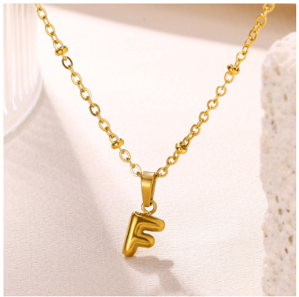 Letter Necklace for Women, 18K Gold Plated Balloon Initial Necklaces Personalized Gold A-Z Alphabet Pendant Cute Name Choker Necklace F