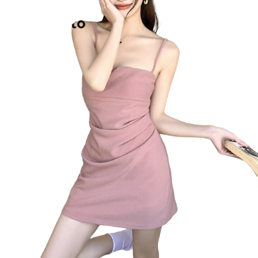 Lovito Women Casual Plain Plicated Dress LNE34010 (Pink)