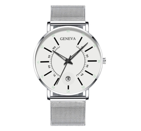 Geneva Luxury Ultra Thin Men's Business Watches Stainless Steel Mesh Belt Analog Quartz Wristwatch M7