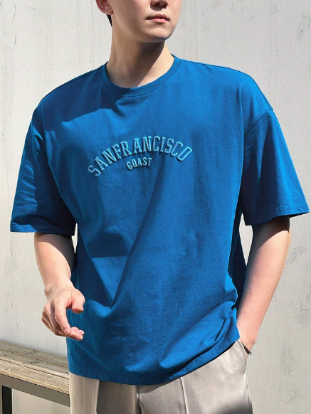 DAZY Men Summer Letter Printed Round Neck Short Sleeve Casual T-Shirt