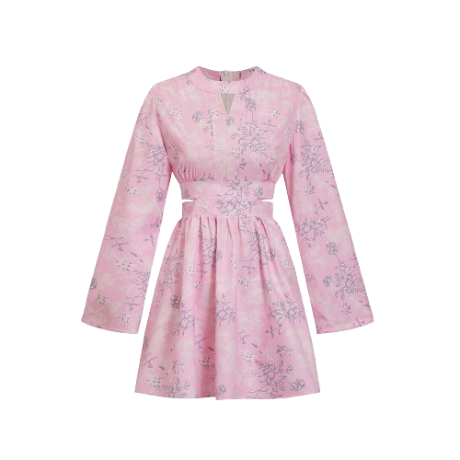 Lovito Women Elegant Floral Cut Out Ruffle Hem Bishop Sleeve Dress LNE29487 (Ligh Pink)