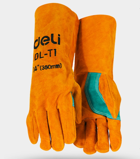 Protective Gloves Cowhide Suede Leather Gloves Welding Gloves Anti-fire Anti-cut (14 Inches)