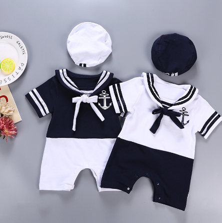 BCBL Baby Boy Jumpsuit Navy Style Baby Romper with Hat 2pcs Set Baby Boy Clothes