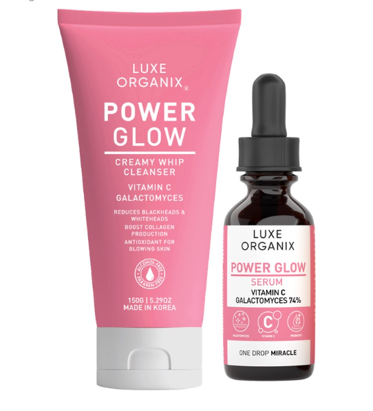 Luxe Organix Power Glow Vit. C 20 Percent Serum 30mL & Galactomyces Brightening Vit C Cleanser 150ml Bundle
