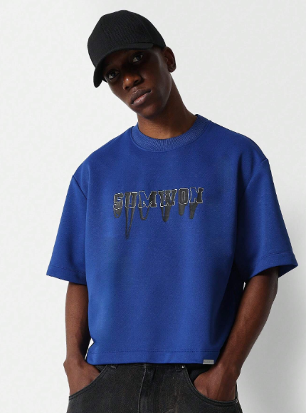 SUMWON Crop Fit Tee With Melting Graphic Print College Ready