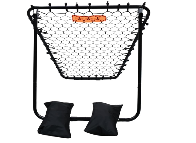 Basketball Rebounder & Basketball Return Net with Adjustable Frame, Rubber Grip and Sandbags 3 x 2.5 feet - Multipurpose Portable Passback Training Aid for Multiple Sports Use