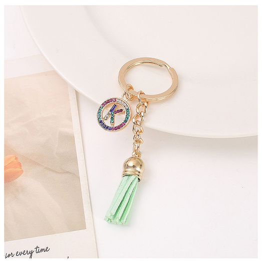 Mini Colorful Rhinestone A-Z Letter Keychains Trendy Tassel 26 Initials Metal Keyring Bag Charms Pendant Key Holder Accessories K
