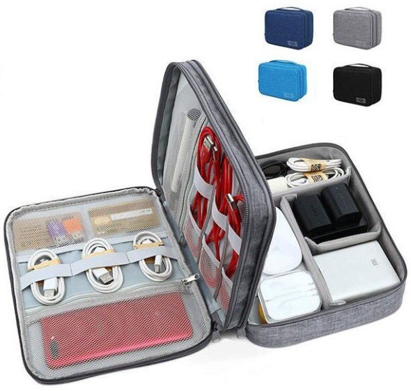 Double Layers Travel Gadget Bag Electronic Accessories Organizer Case Cable Storage