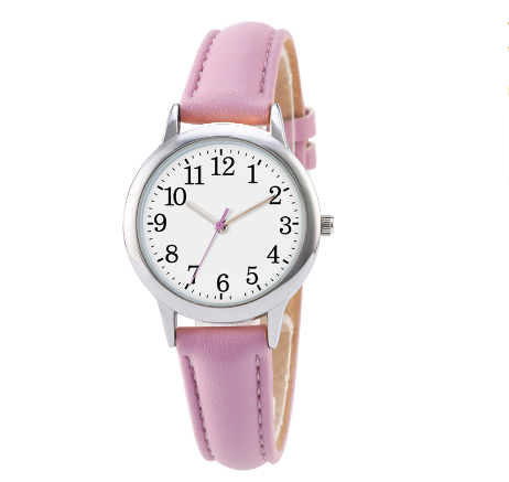 TPW Japanese Quartz Movement Watch Easy to Read Arabic Numerals Watches PU Leather Strap 31mm Dial Wrist Watch PINK