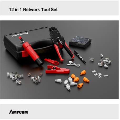 Ampcom Network Tool Kit 12 In 1 Professional Portable Ethernet Computer Maintenance Lan Cable Tester Repair Set