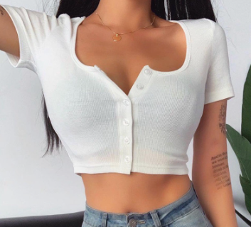 Sexy Summer Short Sleeve Square Neck Croptop Tshirt for Women