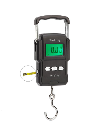 ]75Kg/10g Electronic Backlight Weighing Scale Portable Digital Fishing Postal Hanging Hook Scale with Measuring Tape