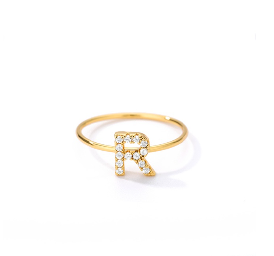 Maxzone Initial Letter Rings For Women Stainless Steel Gold Ring A-Z Letters Finger Ring Couple Wedding Aesthetic Jewelry Gift