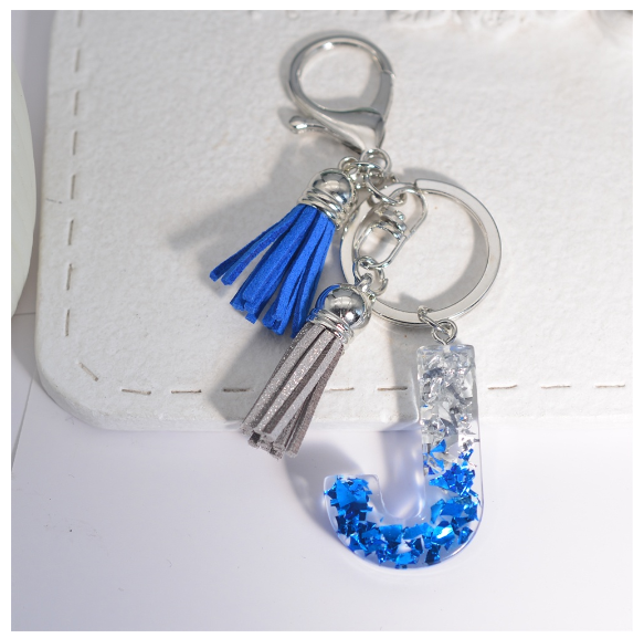 Exquisite 26 Initials A to Z Sea Glacier Resin Keychain Sequin Filling Keyring Blue Gray Tassel Pendant Handbag Accessories Gift J