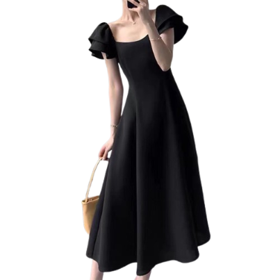 Lovito Women Ruffle Dress LNE17111 (Black)