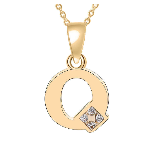 Couple Jewelry Fashion Gift Gold Color Cubic Zirconia A-Z Letter Copper Women Chain Pendant Initial Q