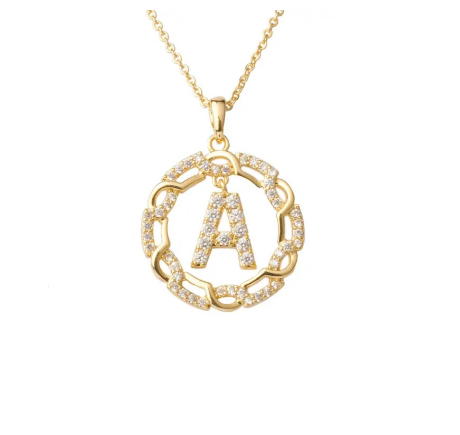 YH 18K Thai gold plated lnitials Pendant A-Z Letter Necklace For Women （3lengths Free Adjustment）A