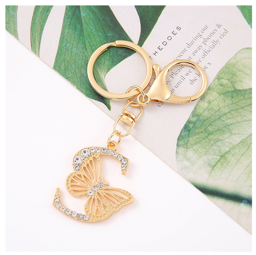 1Pcs Fashion Hollow Butterfly 26 Letter Keychains Luxury Rhinestone A-Z Initials Metal Keyrings Car Key Holder Bag Accessories S