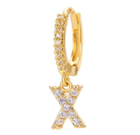 Letter Hoop Earrings Alphabet Zirconia Earings 14K Gold Ear Stud X