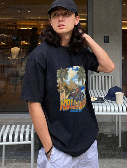 DAZY Men's Summer Tee With Seaside & Letter Print