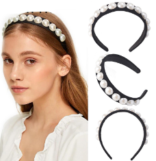 New Large Pearl Hair Band Ladies Handmade Wide-Brim Fashion Flannel Hair Band Black Hair Accessories