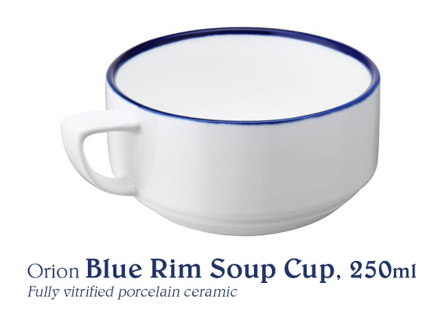 Chef's Classics Orion Ceramic Blue Rim Soup Cup, 250ml